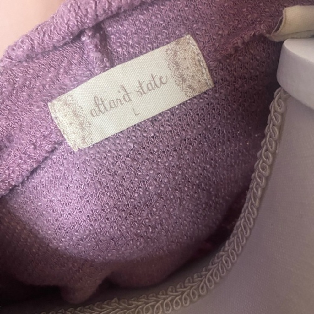 Altar'd State women's purple long sleeve knit hoodie shirt peplum raw edge hem L - Picture 6 of 6